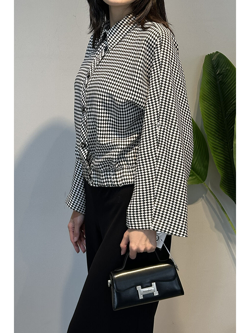 Desenli Kol Detaylı Gömlek 14416 Siyah-4