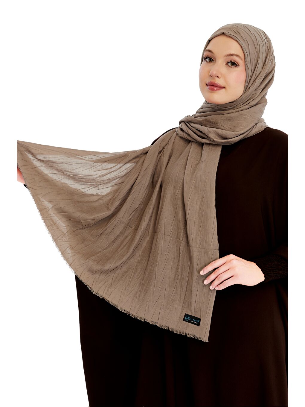 Bej Pliseli Bambu Şal