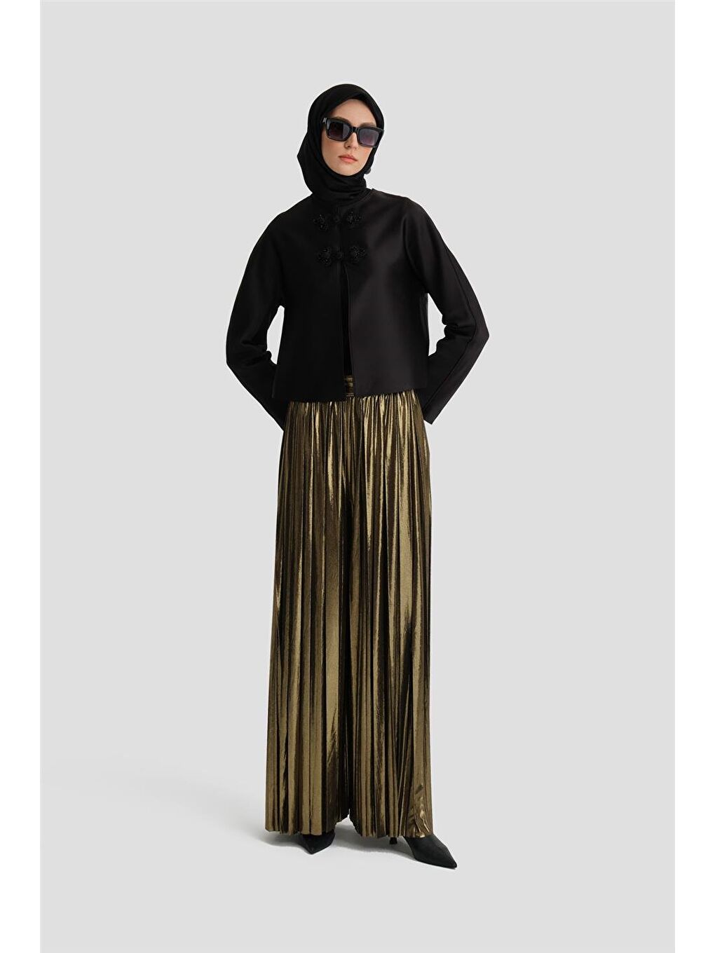 Saten Crop Ceket 24K5700 Siyah-1