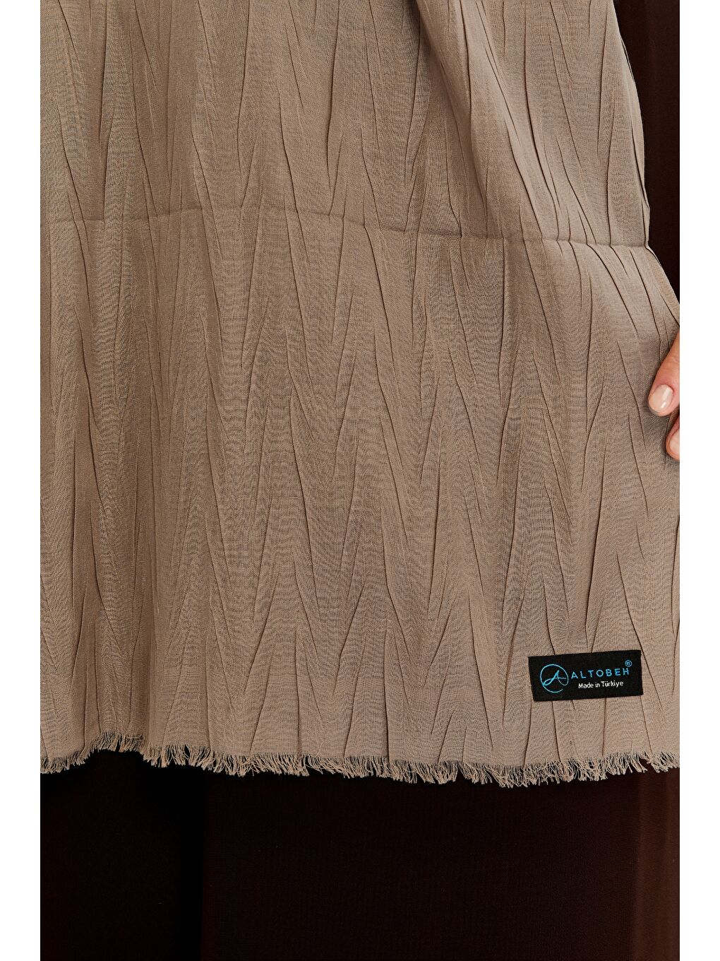 Bej Pliseli Bambu Şal-1