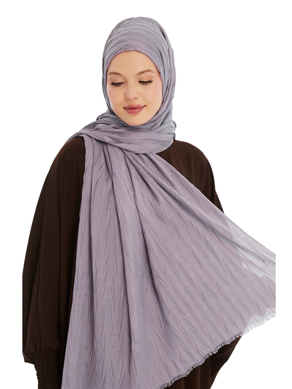 Lila Pliseli Bambu Şal-3