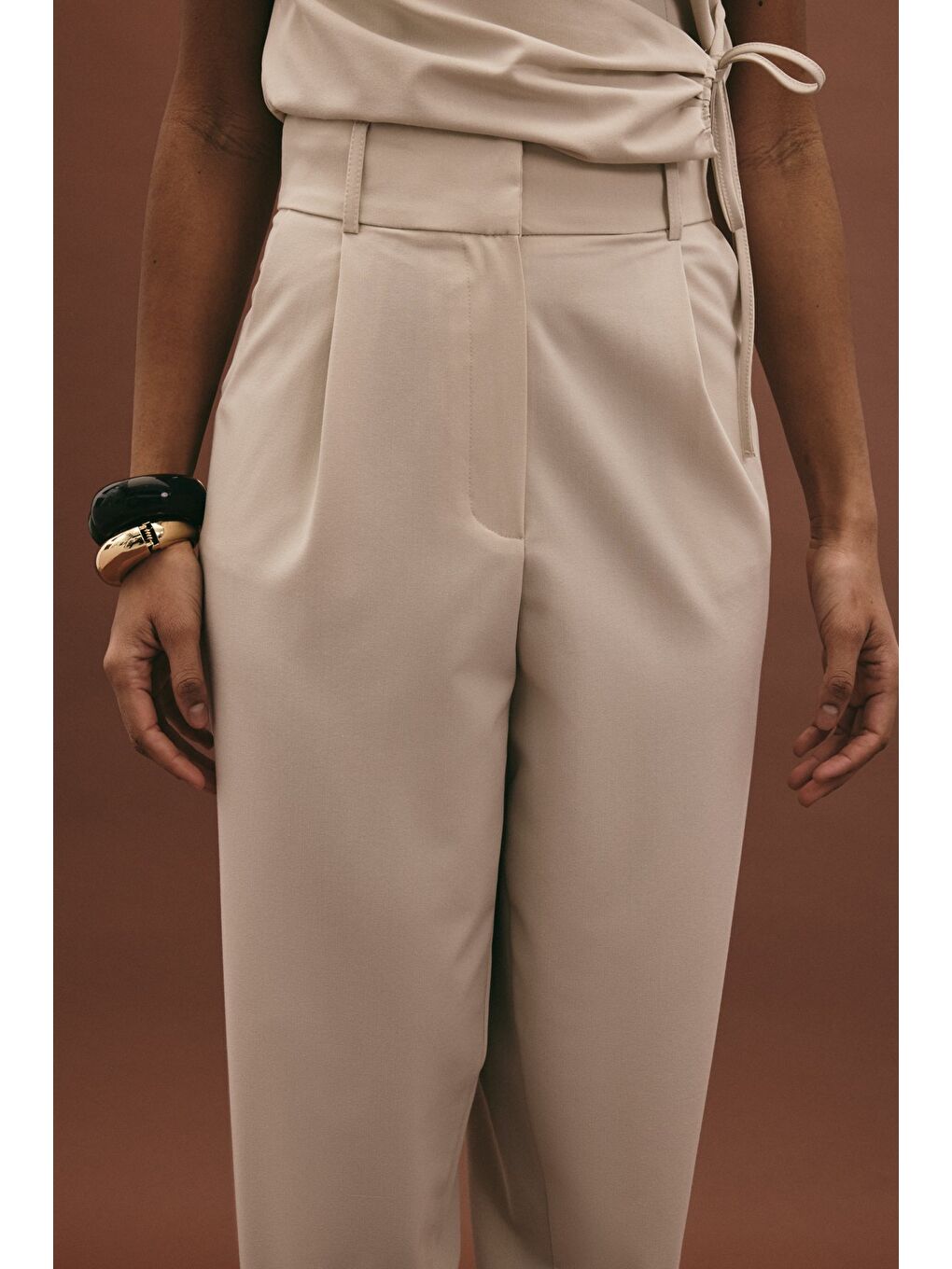 Bej Lena Havuç Pantolon - Taş-6