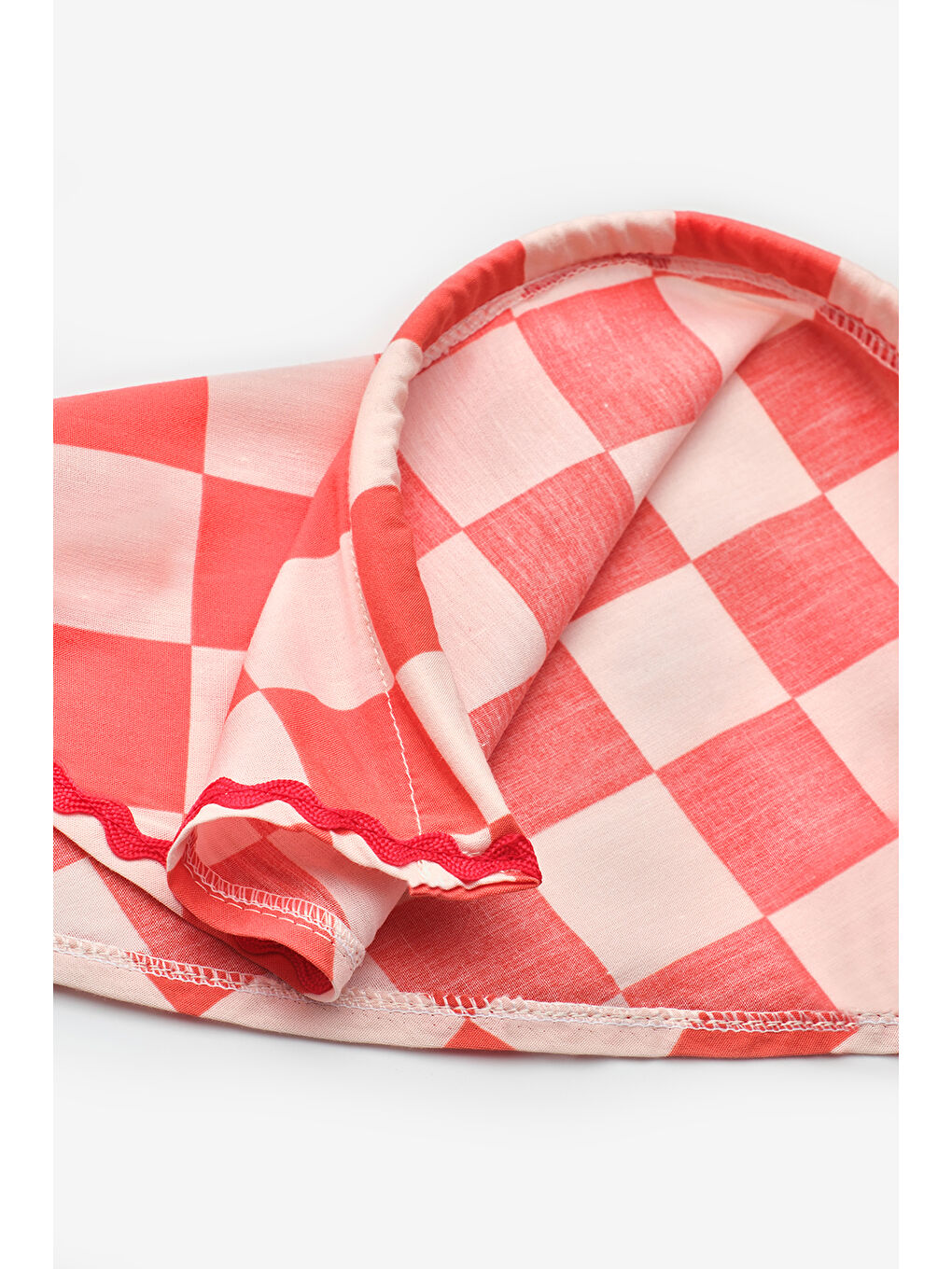 Kırmızı Dama Desenli Kız Çocuk Üçgen Fular Bandana-1