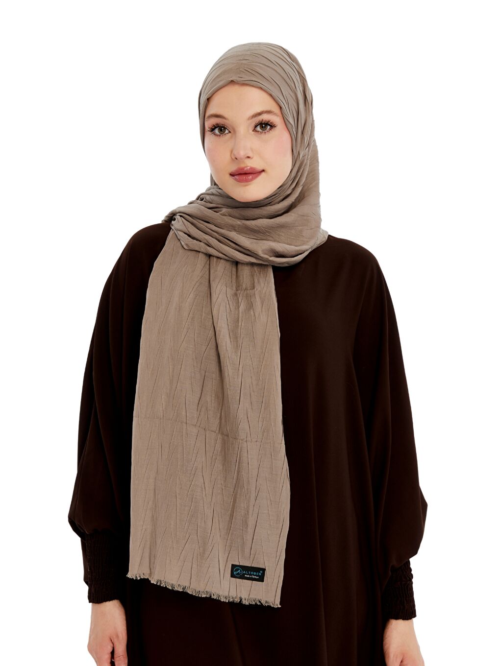 Bej Pliseli Bambu Şal-3
