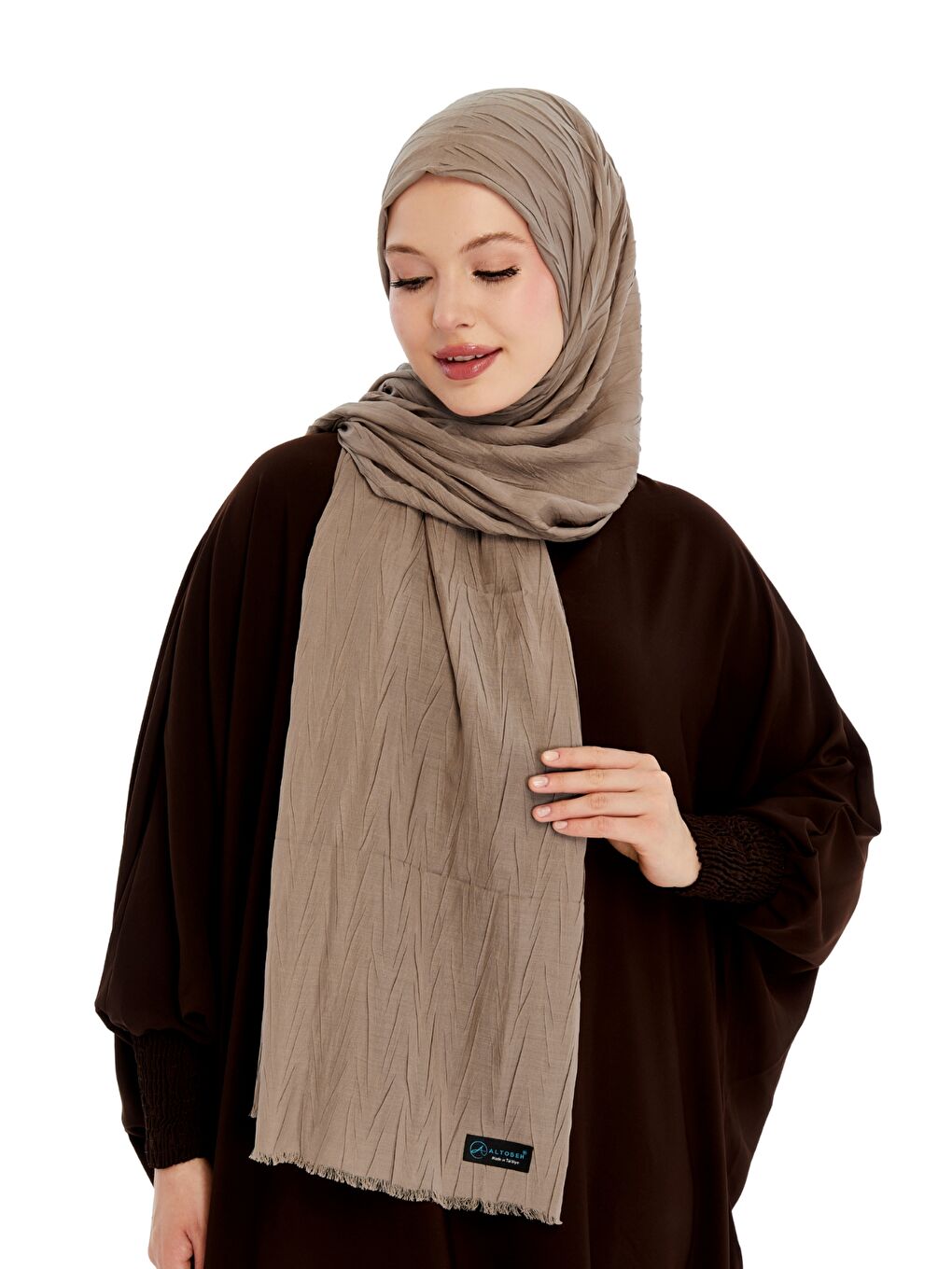 Bej Pliseli Bambu Şal-4