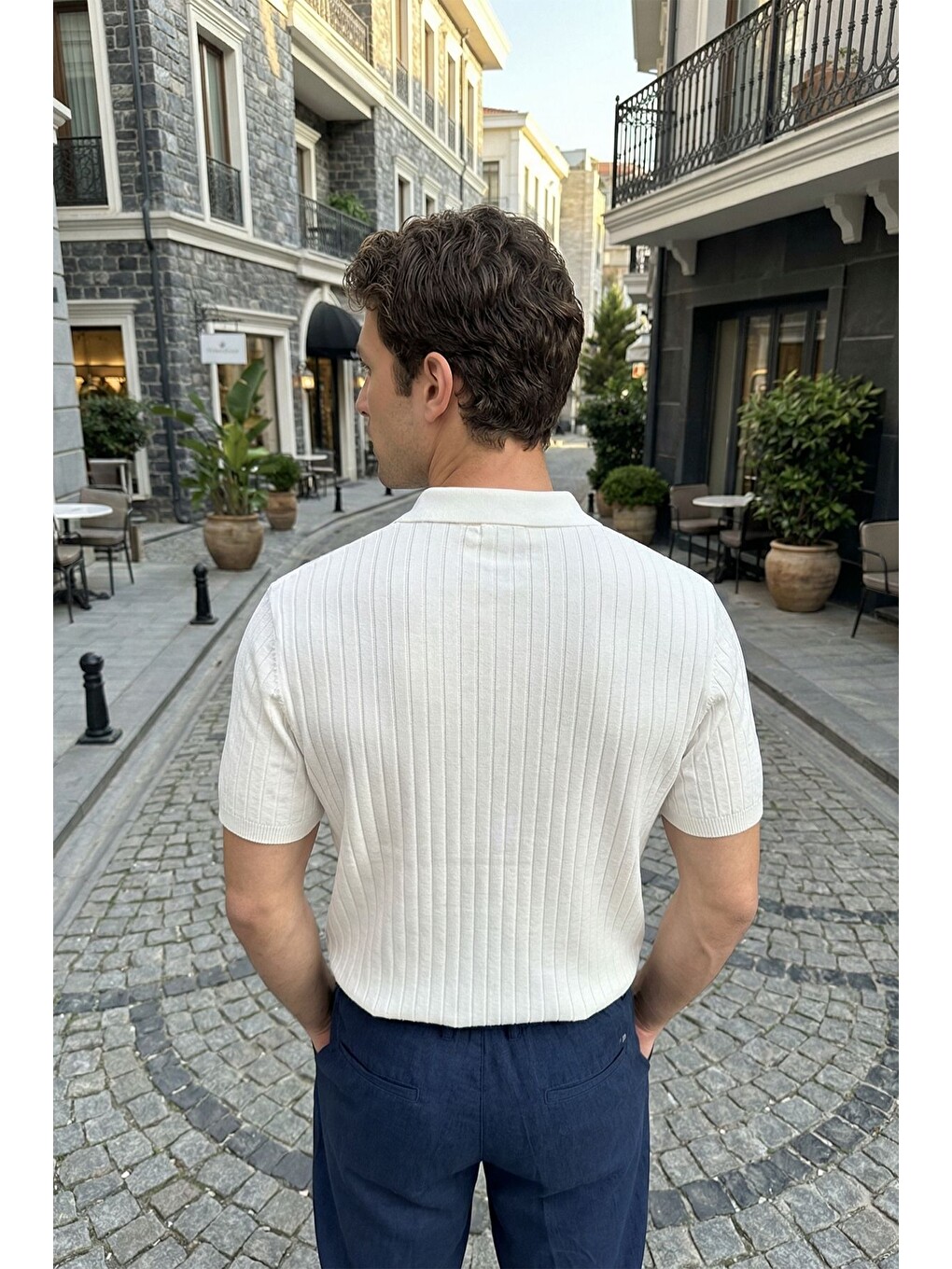 Beyaz Sion Regular Fit Erkek Kısa Kol Triko Polo Yaka Tişört-4
