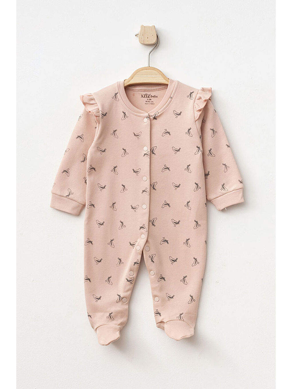AZİZ BEBE Pembe Kız Bebek Çıtçıtlı Desenli Patikli Tulum 0 Ay 6 Ay