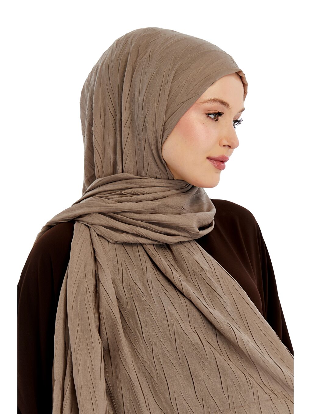 Bej Pliseli Bambu Şal-5