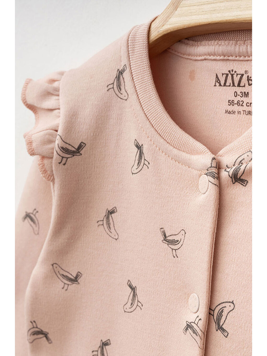 AZİZ BEBE Pembe Kız Bebek Çıtçıtlı Desenli Patikli Tulum 0 Ay 6 Ay - 1