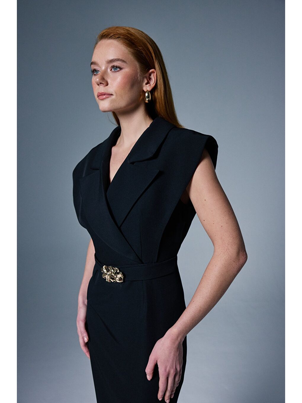 Aksesuar Detaylı Maxi Elbise - Siyah-4