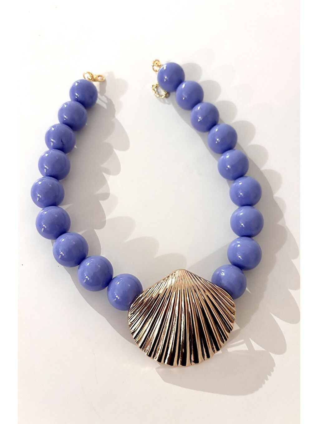 Lila İstridye Uçlu Büyük Boncuklu Kolye-1