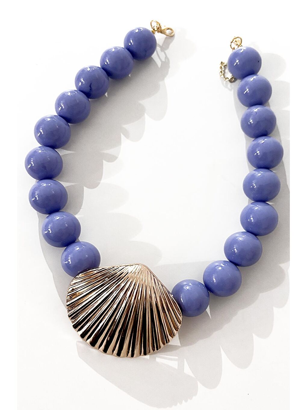 Lila İstridye Uçlu Büyük Boncuklu Kolye-3