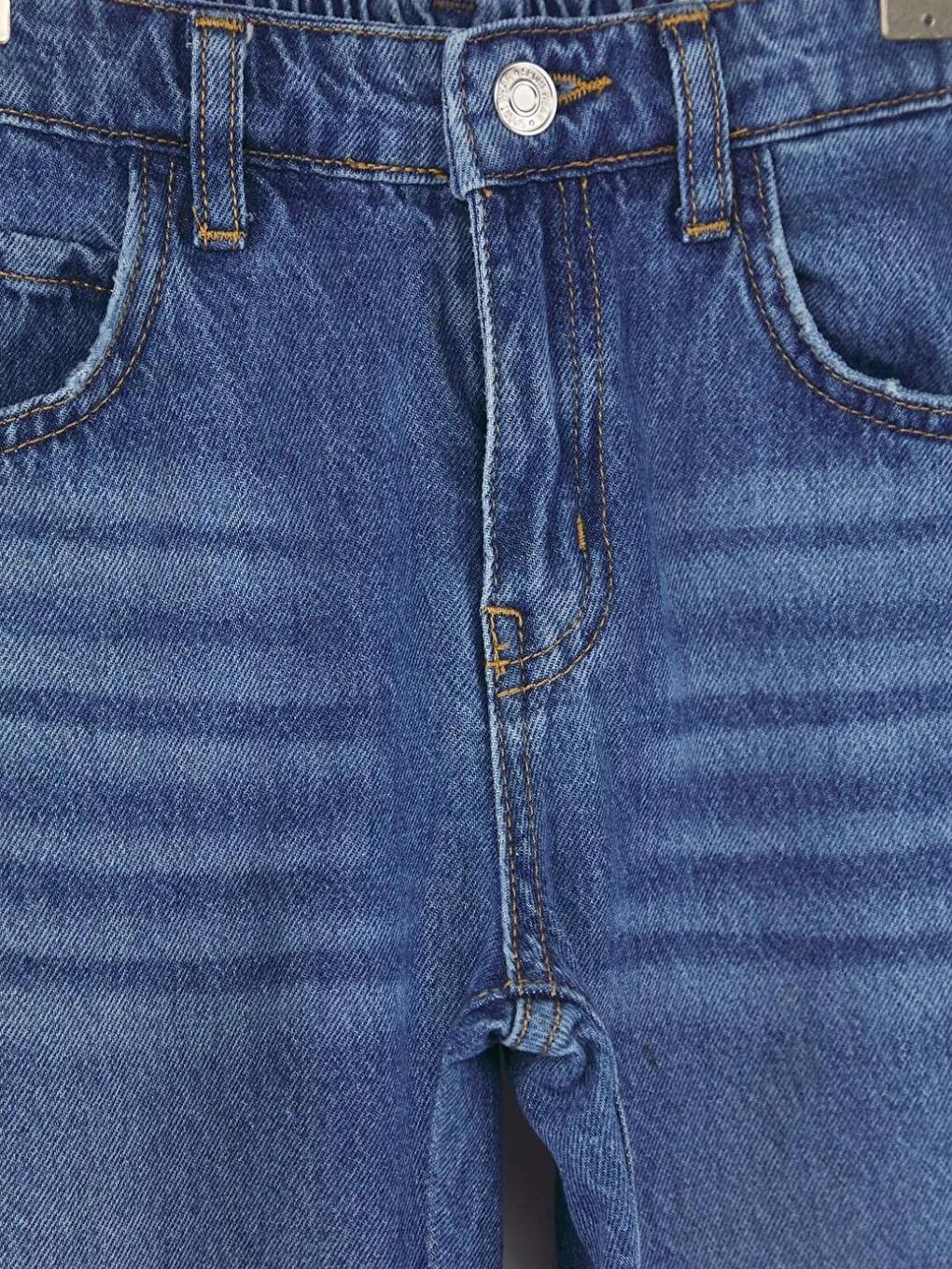 Erkek Çocuk Mavi Renk 100% Pamuk Düz Denim Jeans Pantolon-1