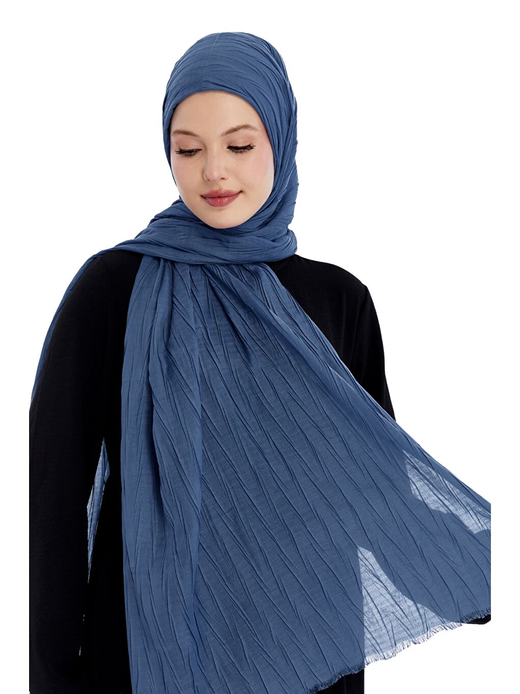 Mavi Pliseli Bambu Şal-2