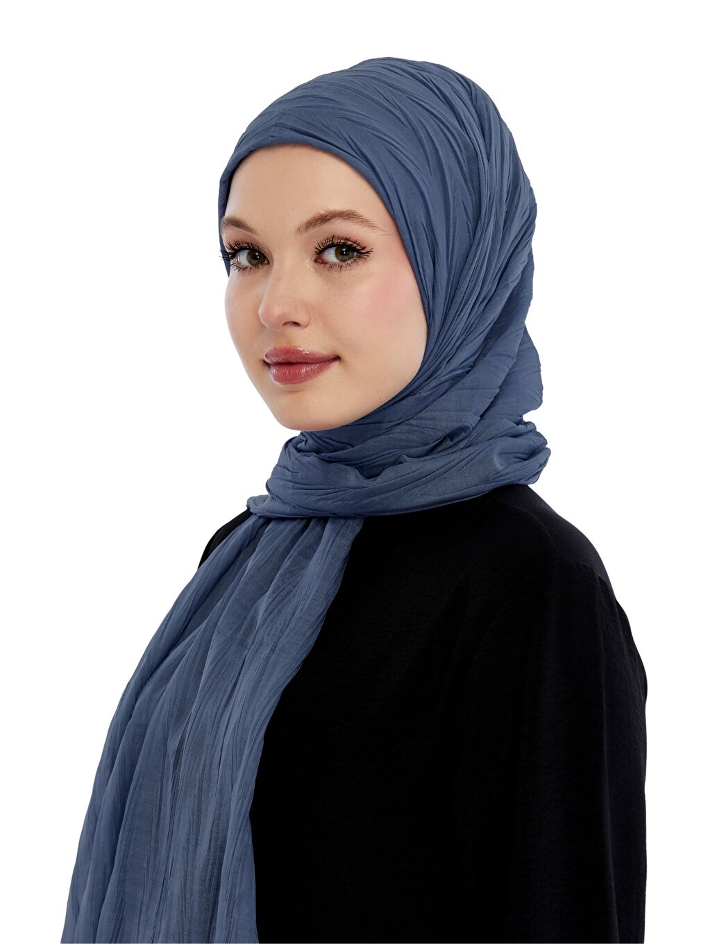 Mavi Pliseli Bambu Şal-4