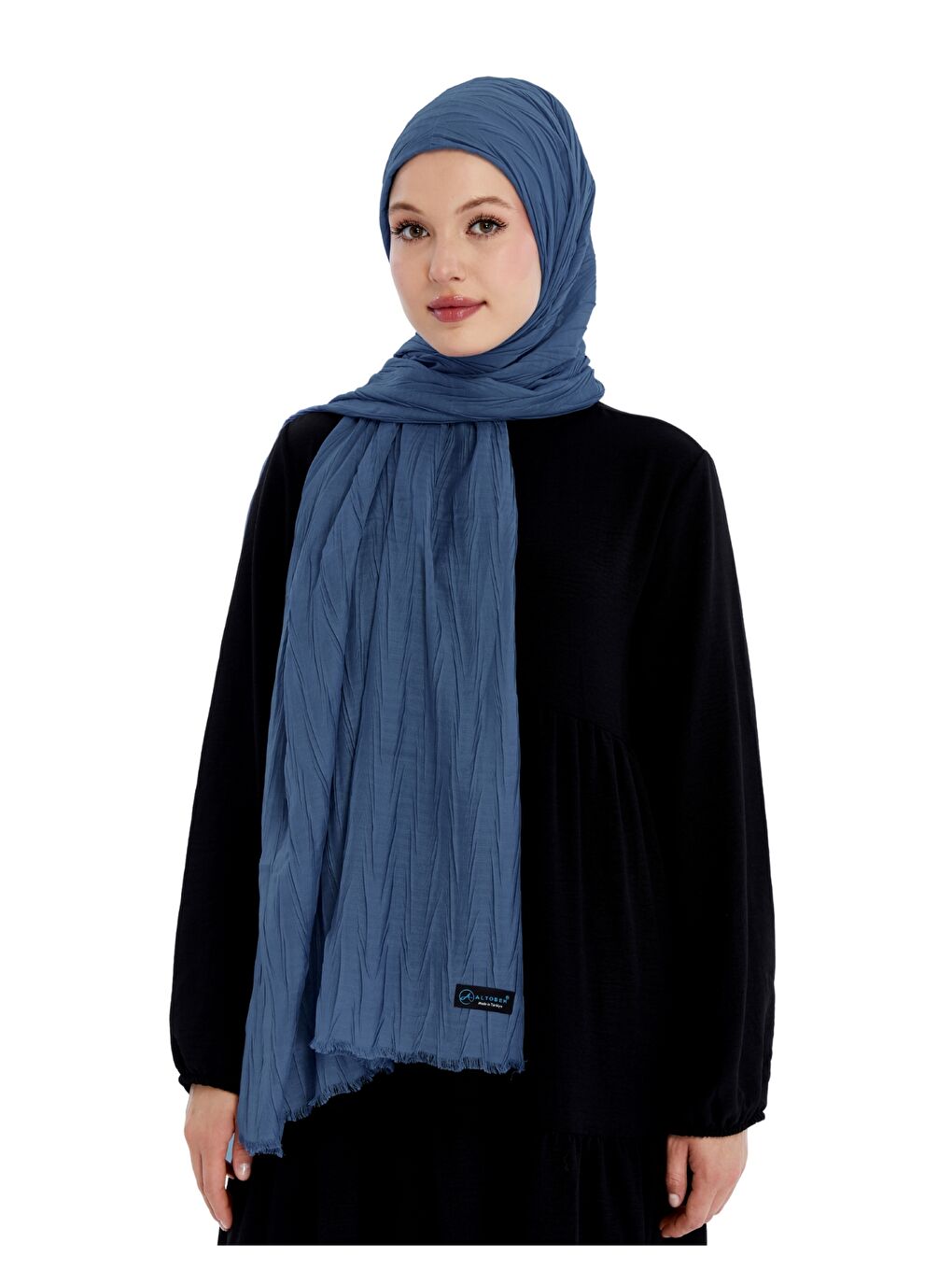 Mavi Pliseli Bambu Şal-5