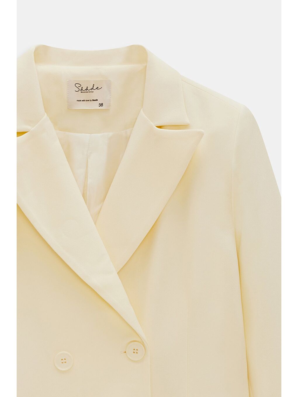 Beyaz Açık Sarı Kadın Oversize Dokuma Uzun Busines Ceket - Kapak Detaylı-1