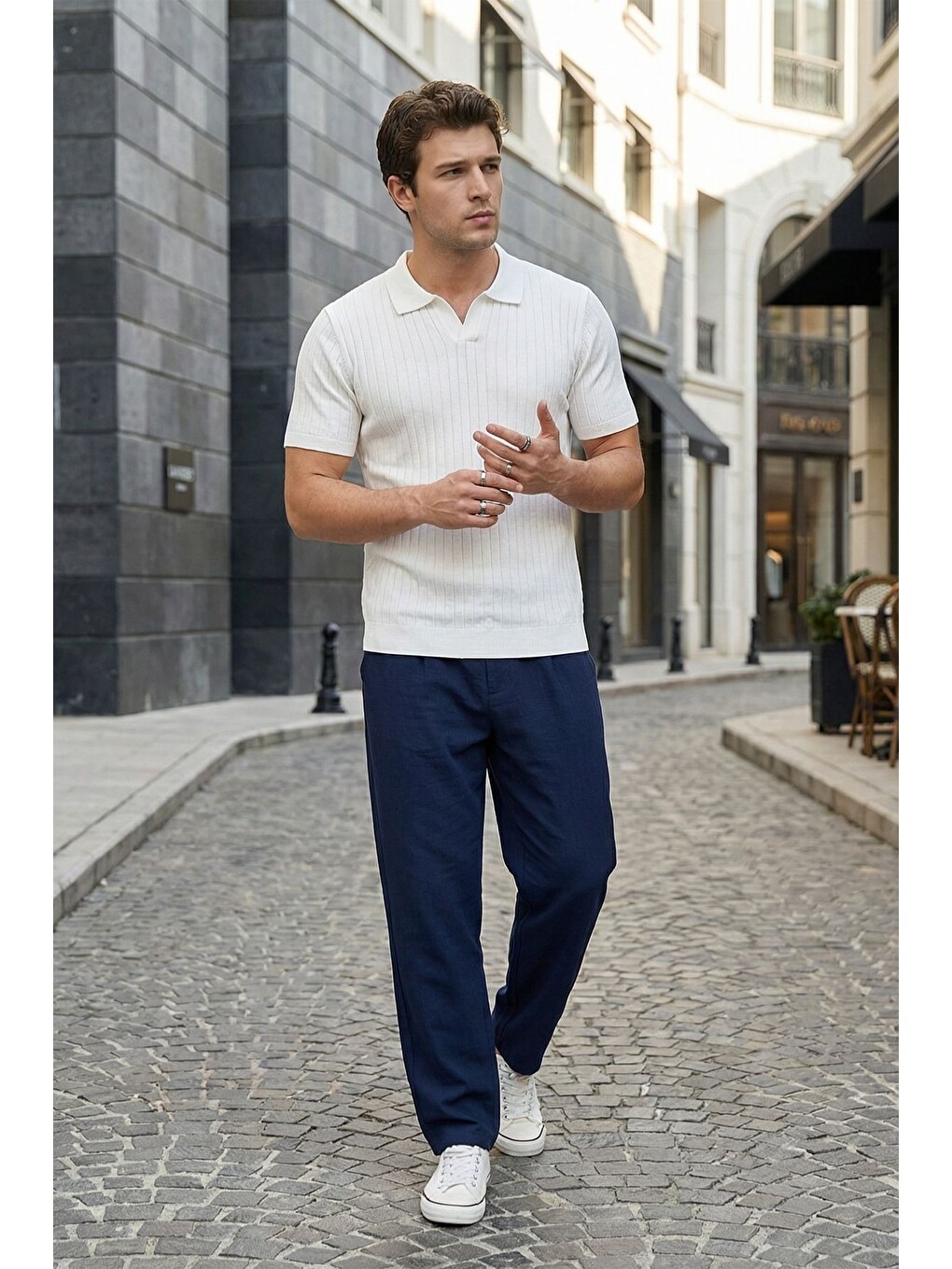 Beyaz Sion Regular Fit Erkek Kısa Kol Triko Polo Yaka Tişört-5