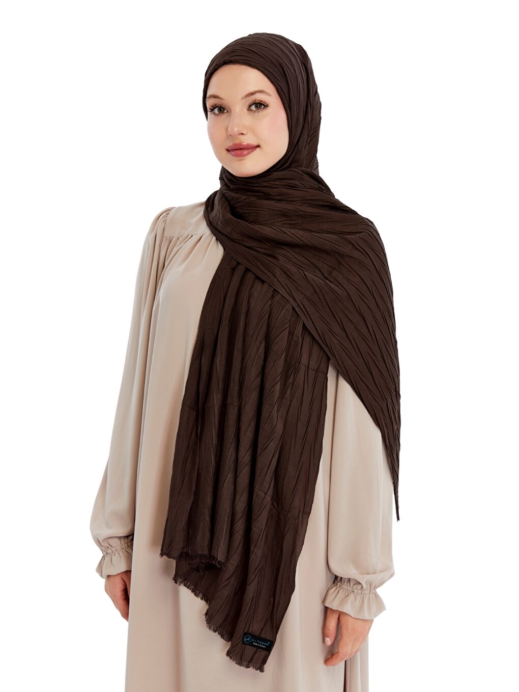 Kahverengi Pliseli Bambu Şal-2
