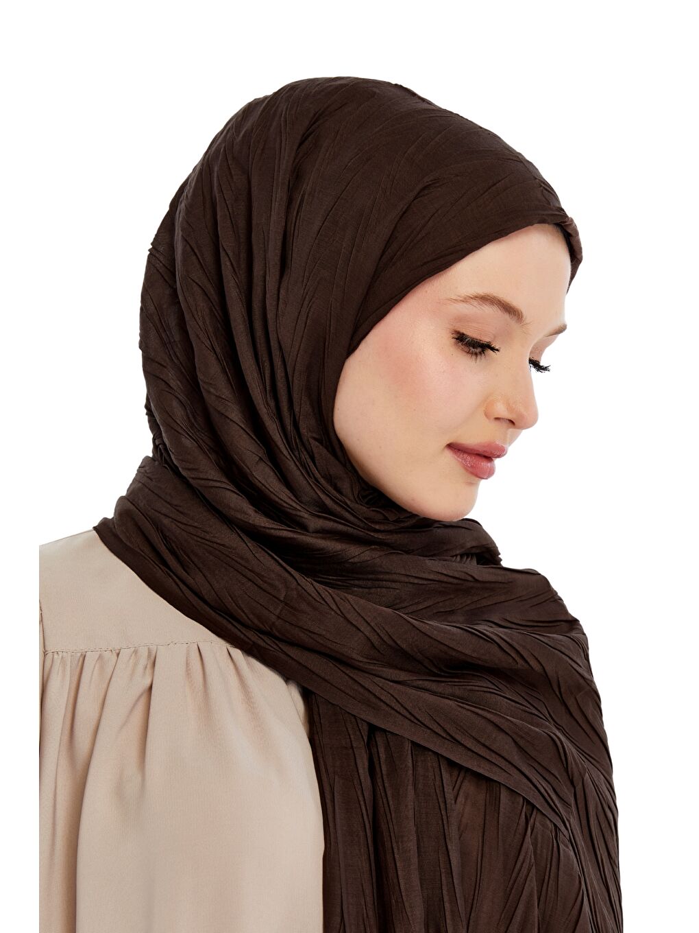 Kahverengi Pliseli Bambu Şal-3