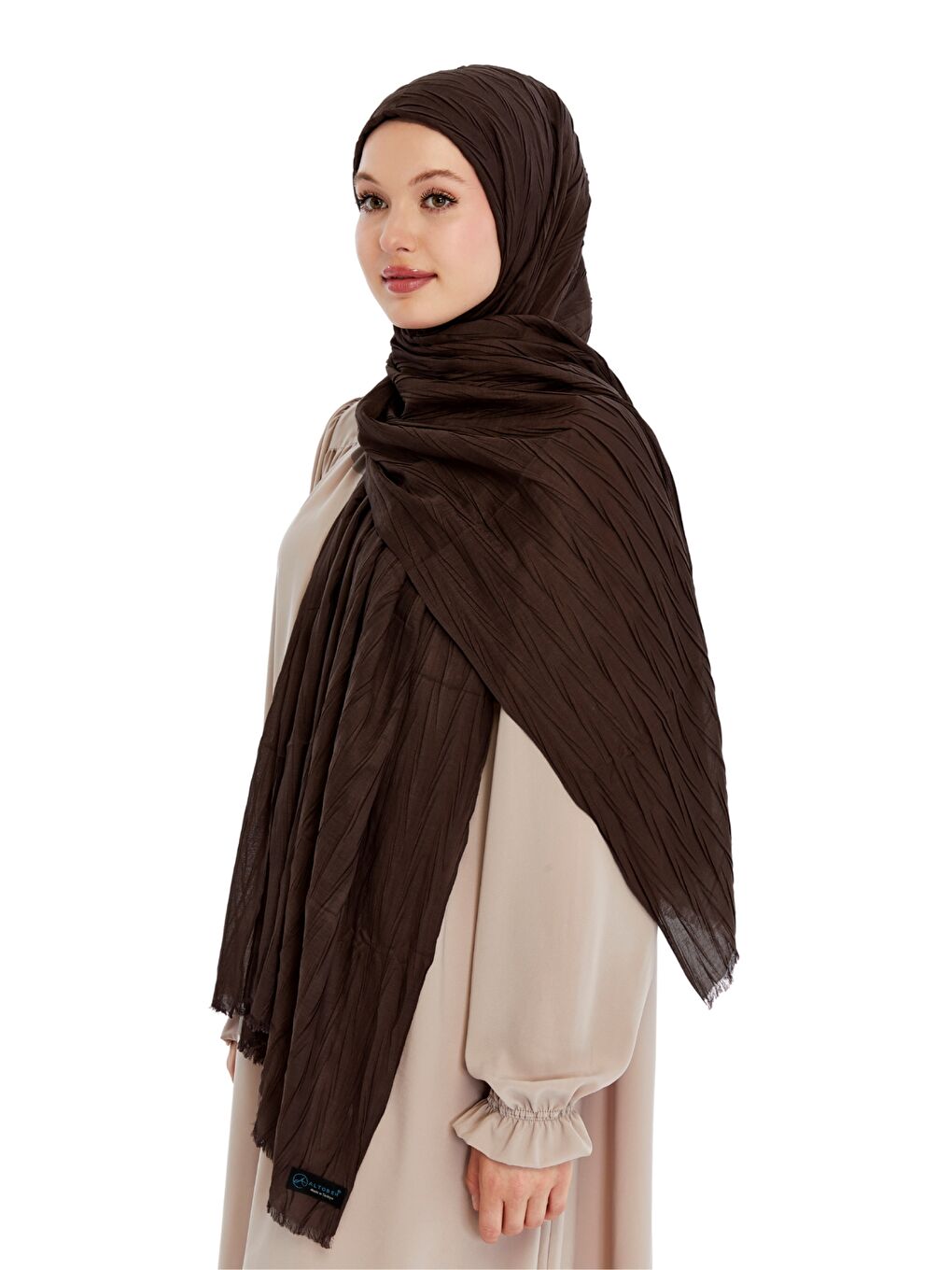 Kahverengi Pliseli Bambu Şal-4