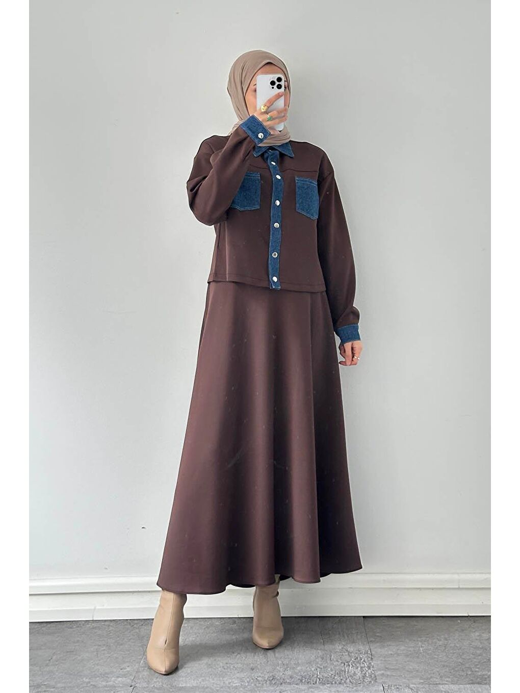 Kahverengi Garnili Scuba Takım Çikolata Kahve