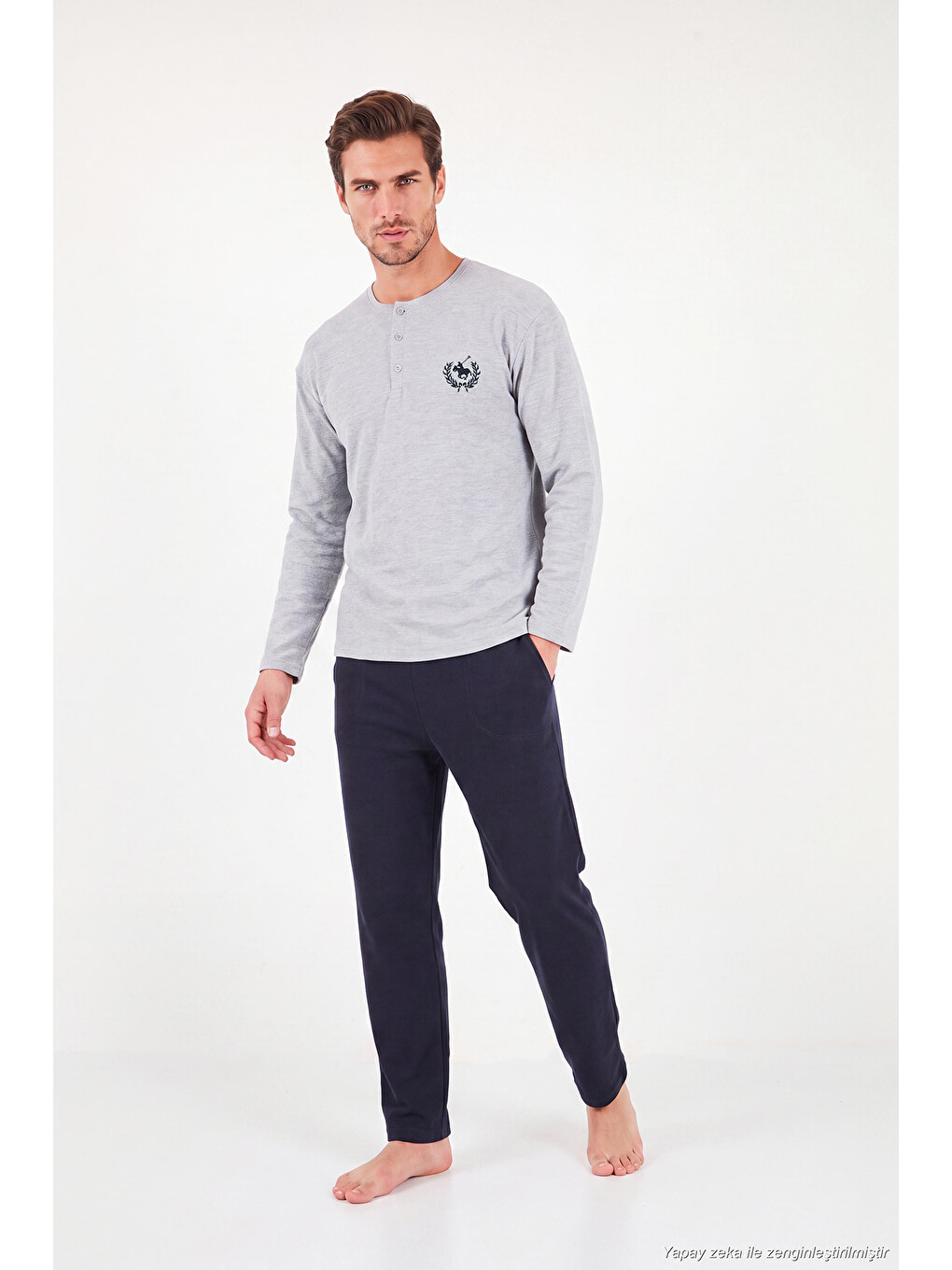 Gri Ultra Soft Düğmeli Bisiklet Yaka Pijama Takımı 6575011-1