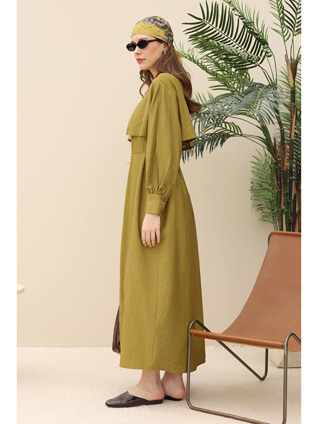 Yeşil Rüzgarlıklı Elbise Olive-3