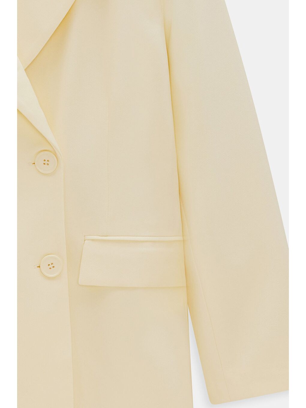 Beyaz Açık Sarı Kadın Oversize Dokuma Uzun Busines Ceket - Kapak Detaylı-2