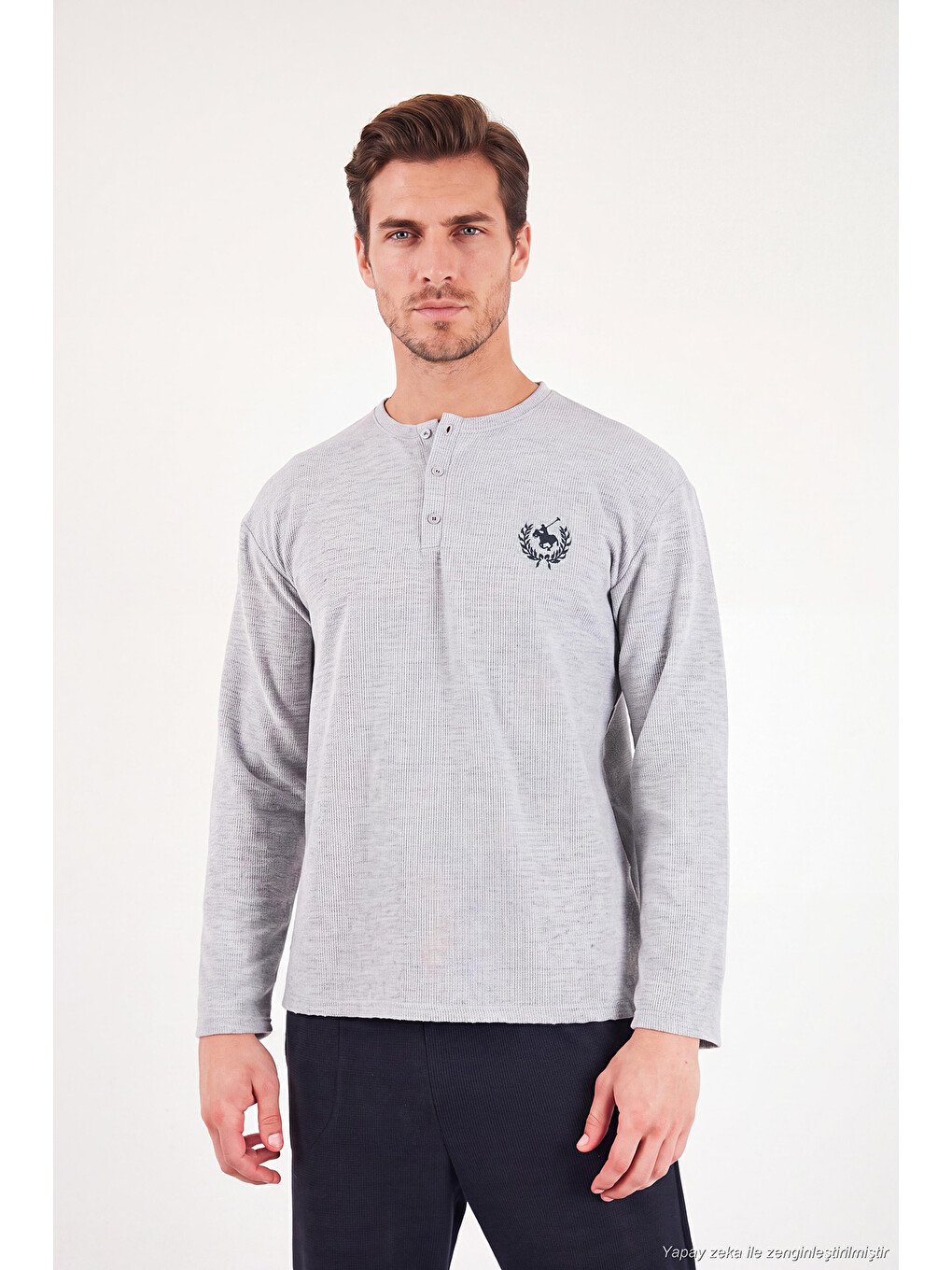 Gri Ultra Soft Düğmeli Bisiklet Yaka Pijama Takımı 6575011-2