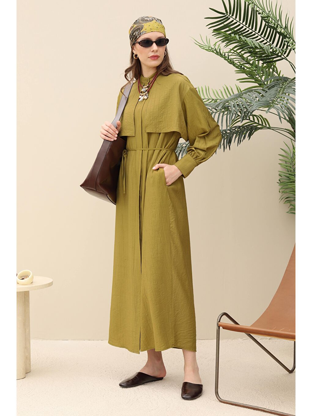 Yeşil Rüzgarlıklı Elbise Olive-4