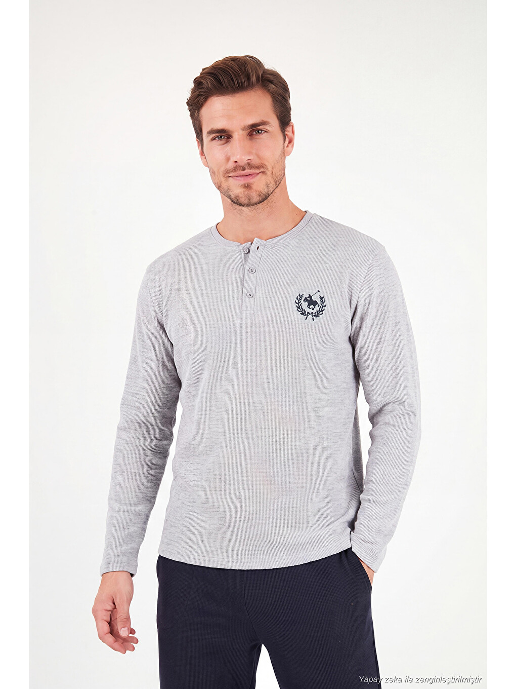 Gri Ultra Soft Düğmeli Bisiklet Yaka Pijama Takımı 6575011-3