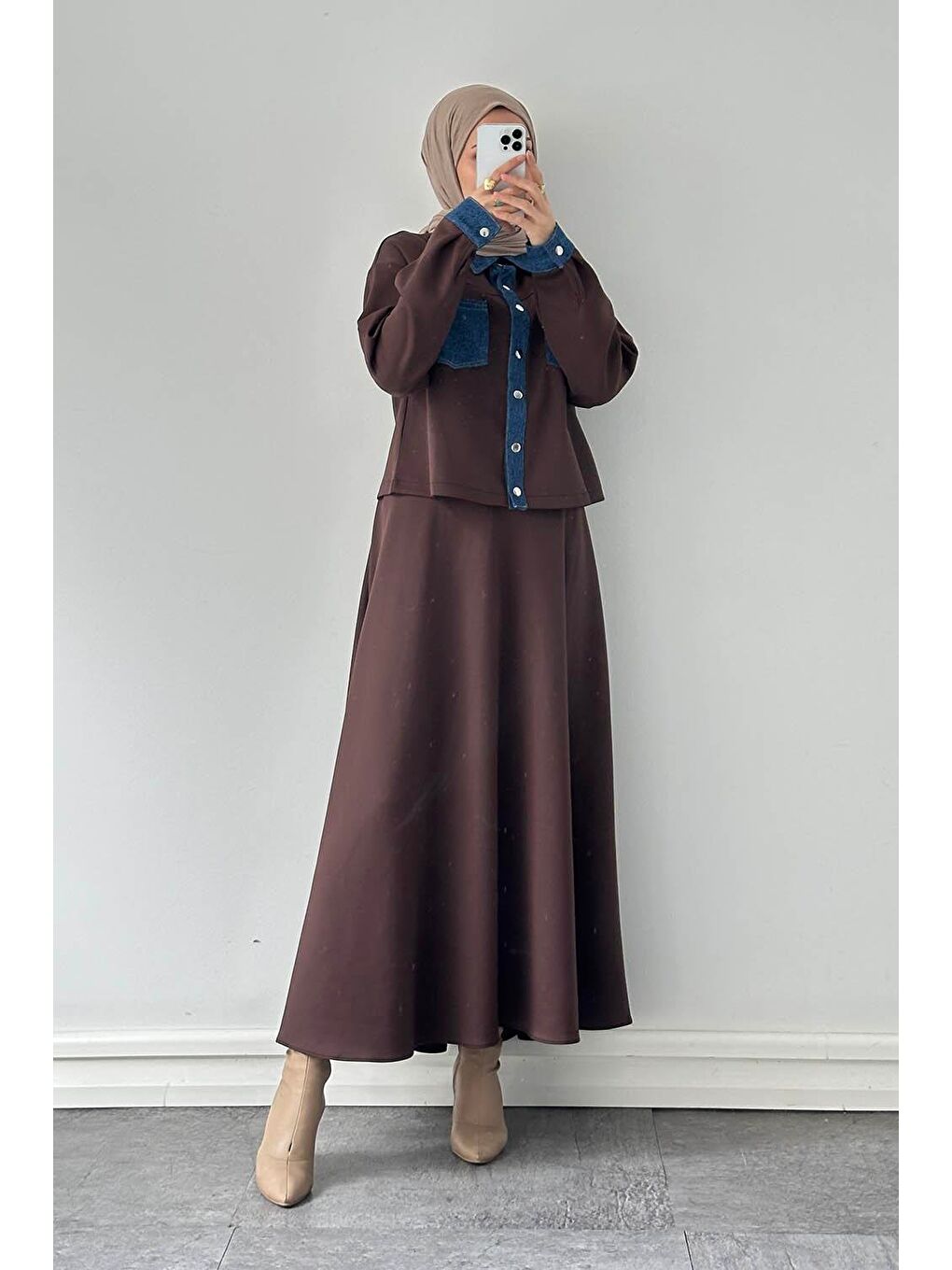 Kahverengi Garnili Scuba Takım Çikolata Kahve-3