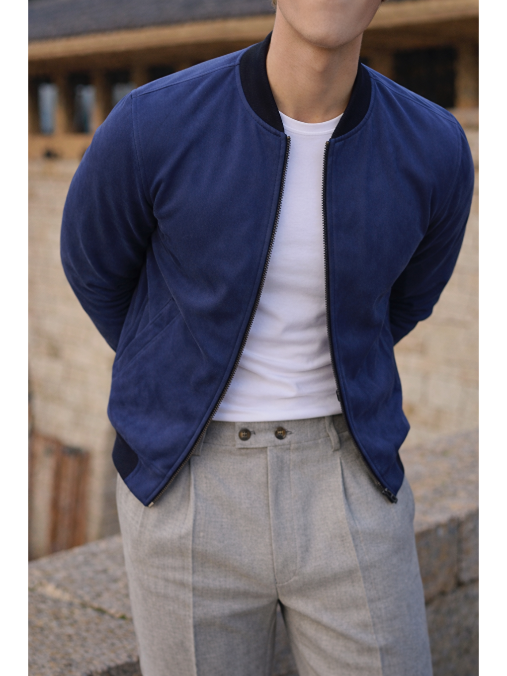 Erkek Smart Casual Lacivert Nubuk Ceket-4