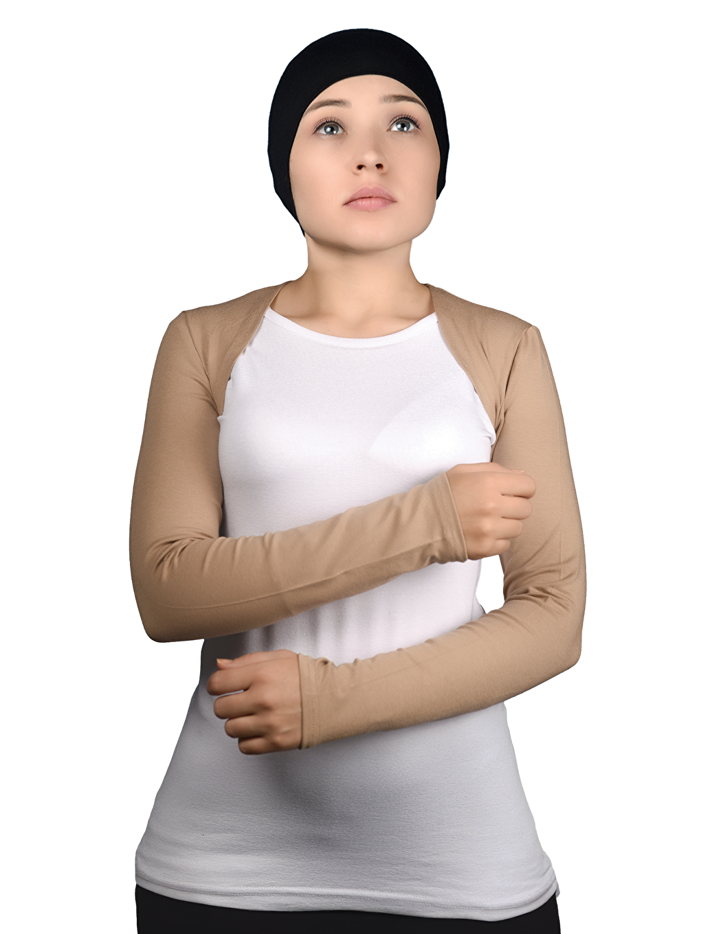 Bej Uzun Kollu Tesettür Bolero-1