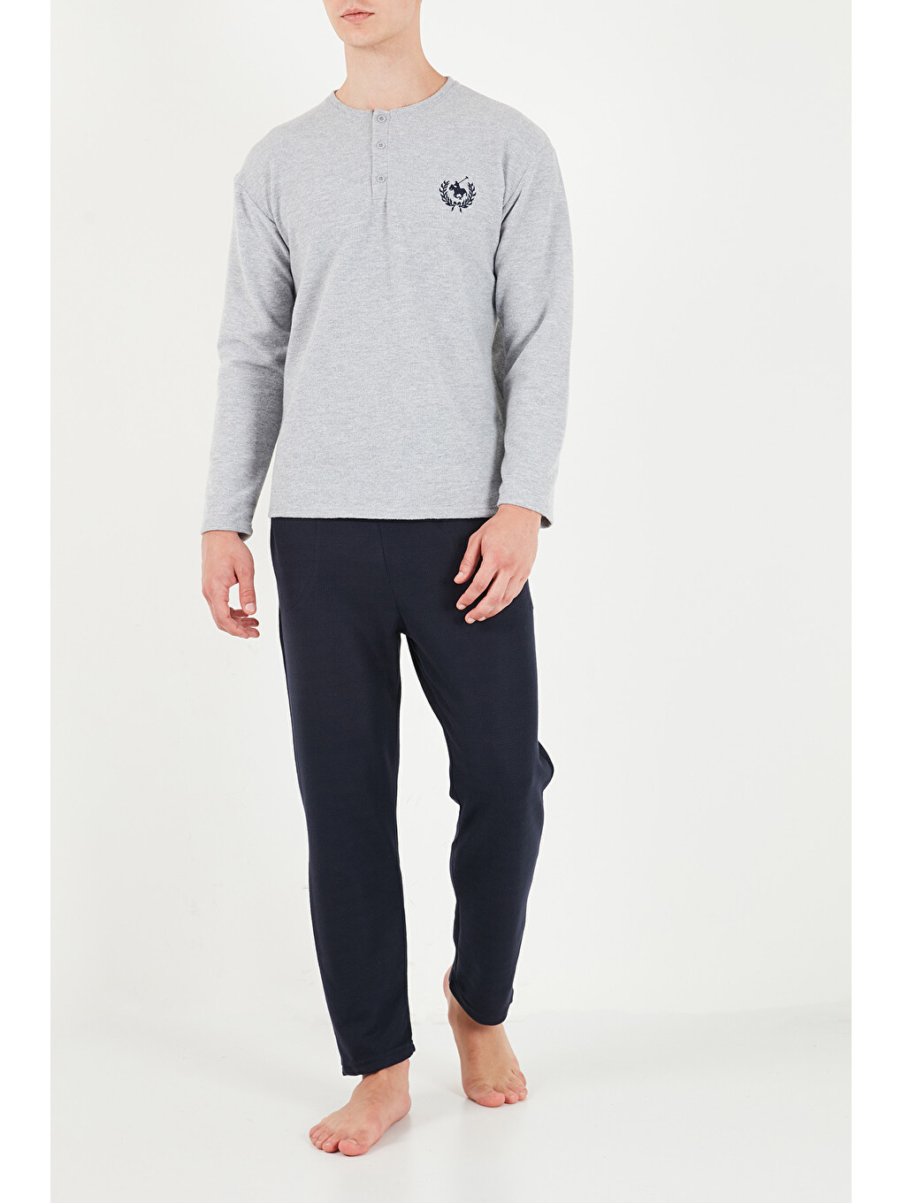 Gri Ultra Soft Düğmeli Bisiklet Yaka Pijama Takımı 6575011-5