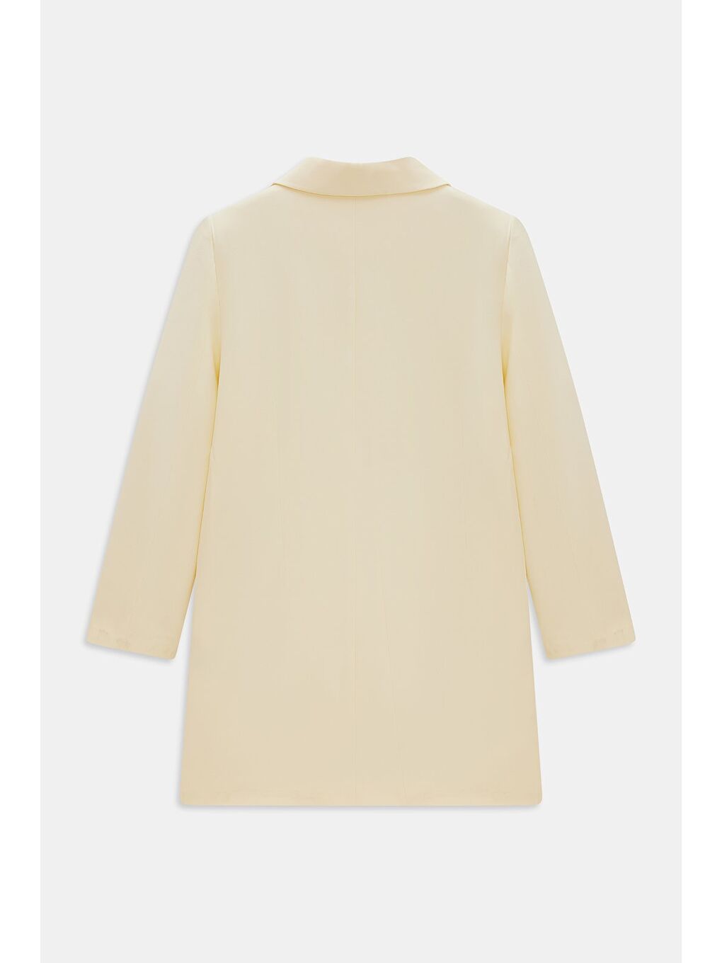 Beyaz Açık Sarı Kadın Oversize Dokuma Uzun Busines Ceket - Kapak Detaylı-4