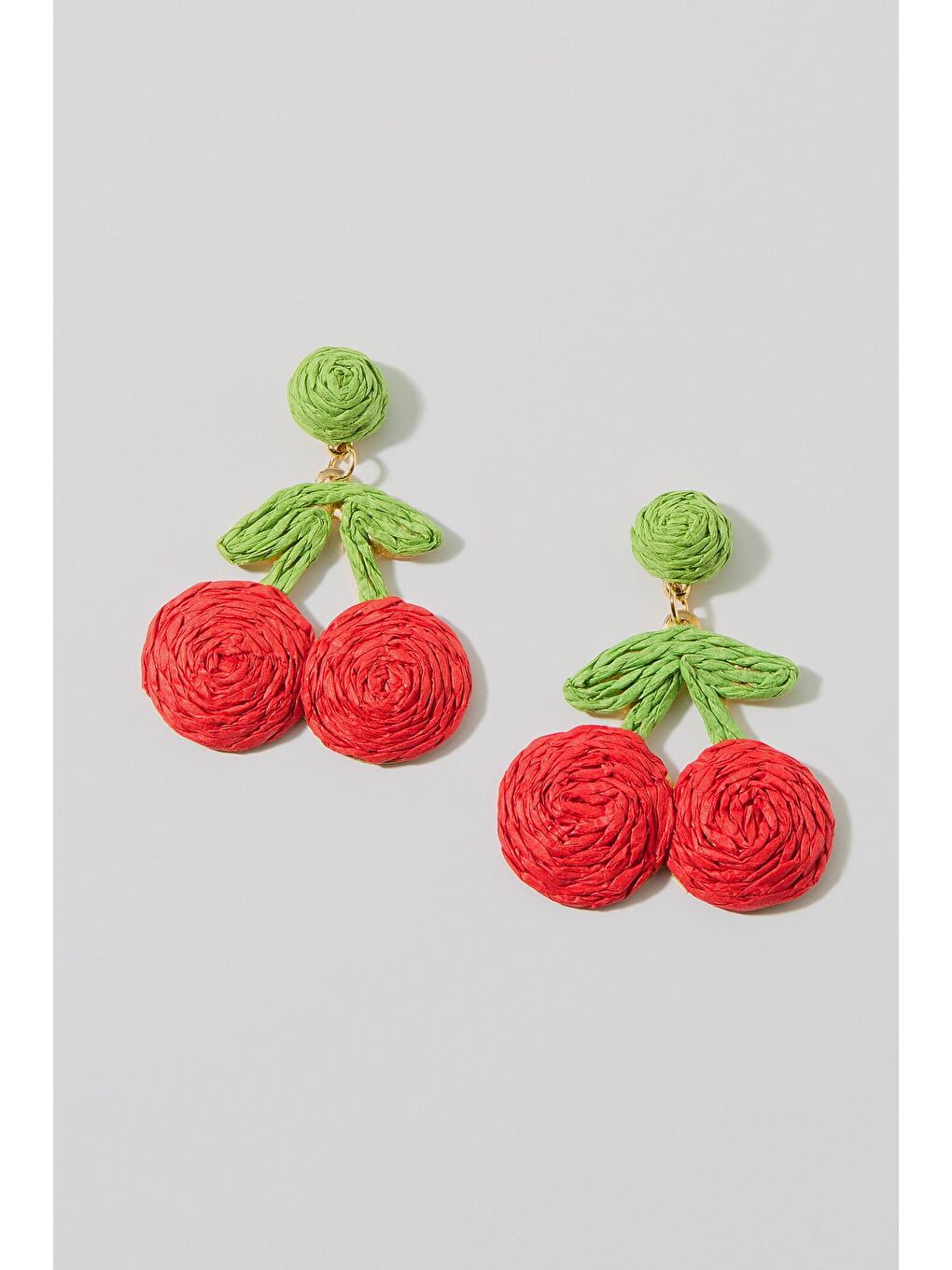 Kırmızı Cherry Hasır Kiraz Tasarım Küpe-3