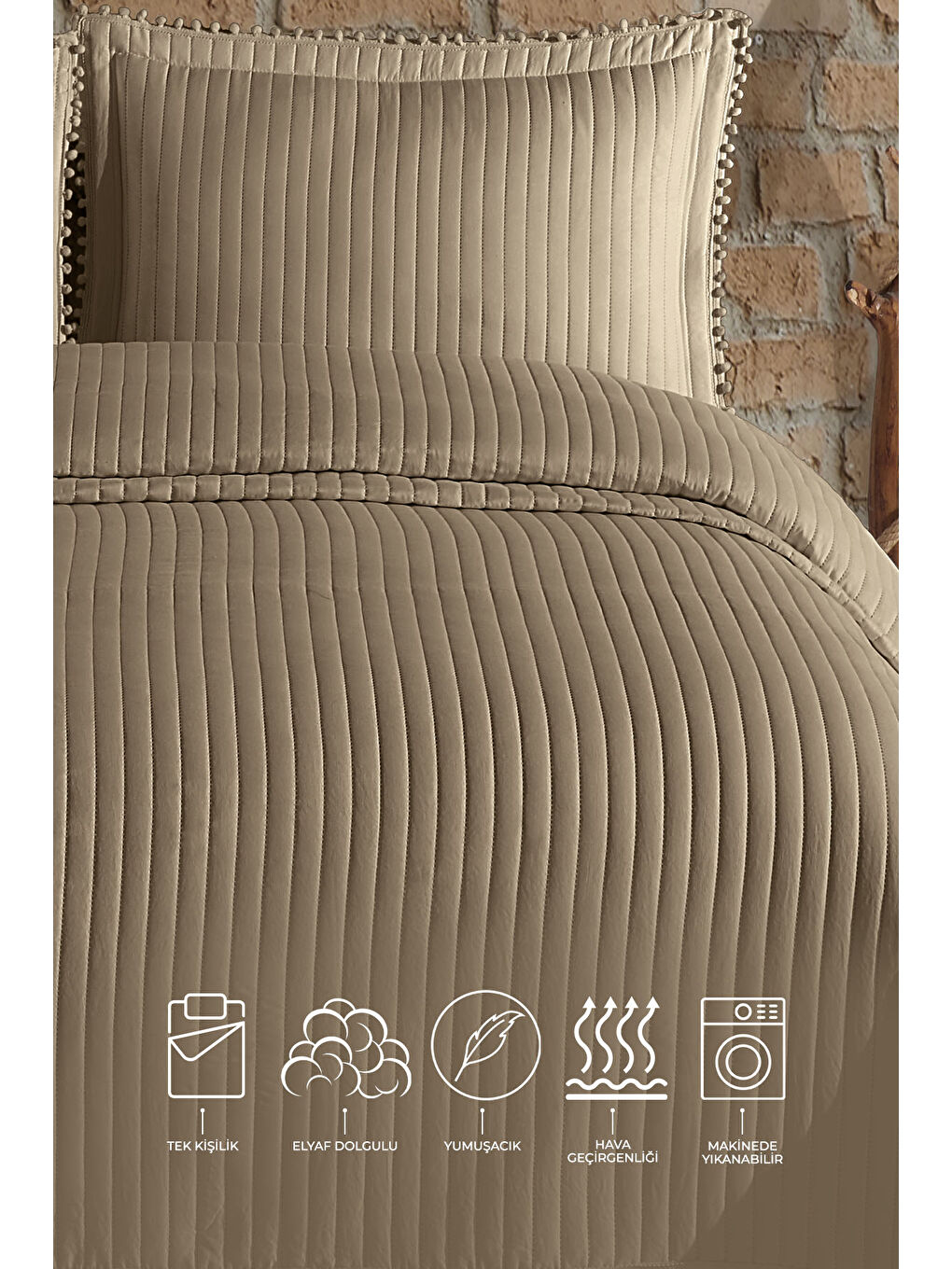 Florita Yatak Örtüsü Seti Tek Kişilik (180x240 cm) Bej-1