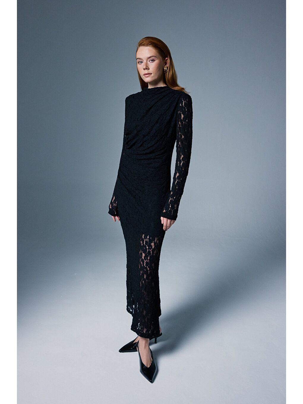 Dantel Elbise - Siyah-3