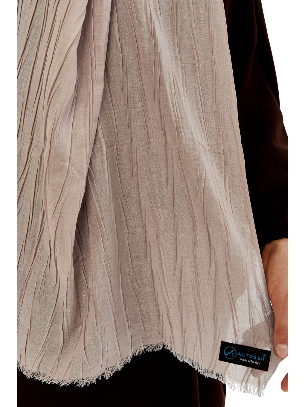 Bej Pliseli Bambu Şal-1