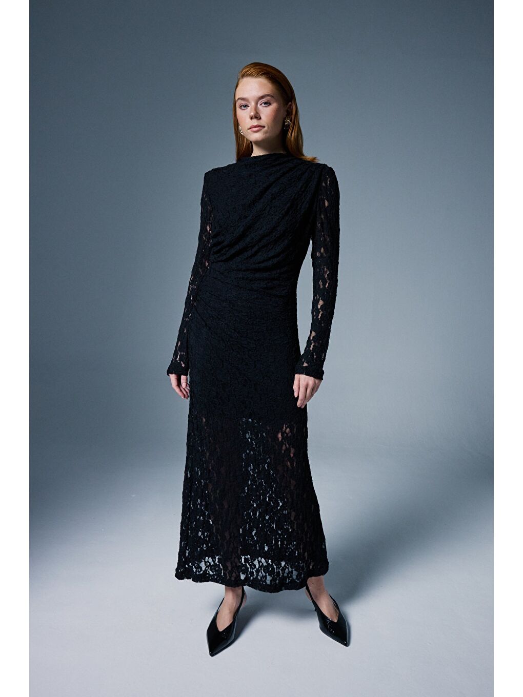 Dantel Elbise - Siyah-4