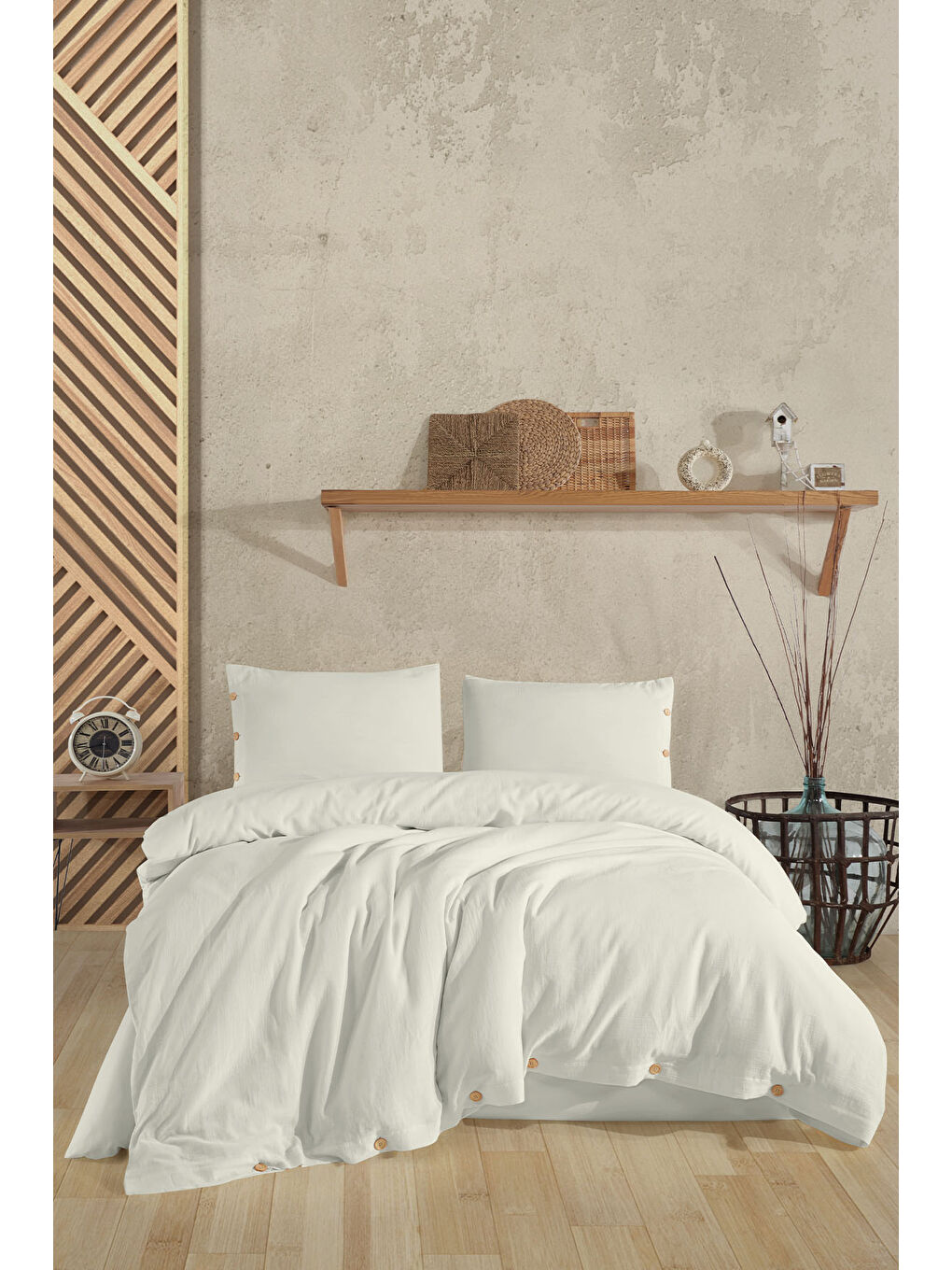 Bej Lina Çift Kişilik Nevresim Takımı 4 Parça Krem