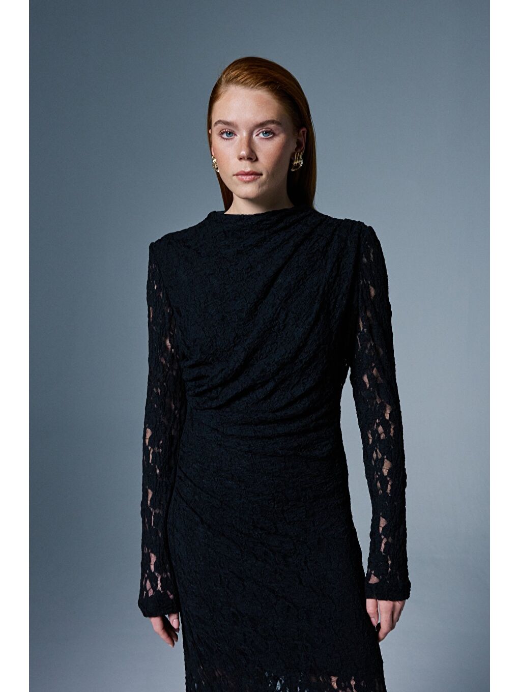 Dantel Elbise - Siyah-5