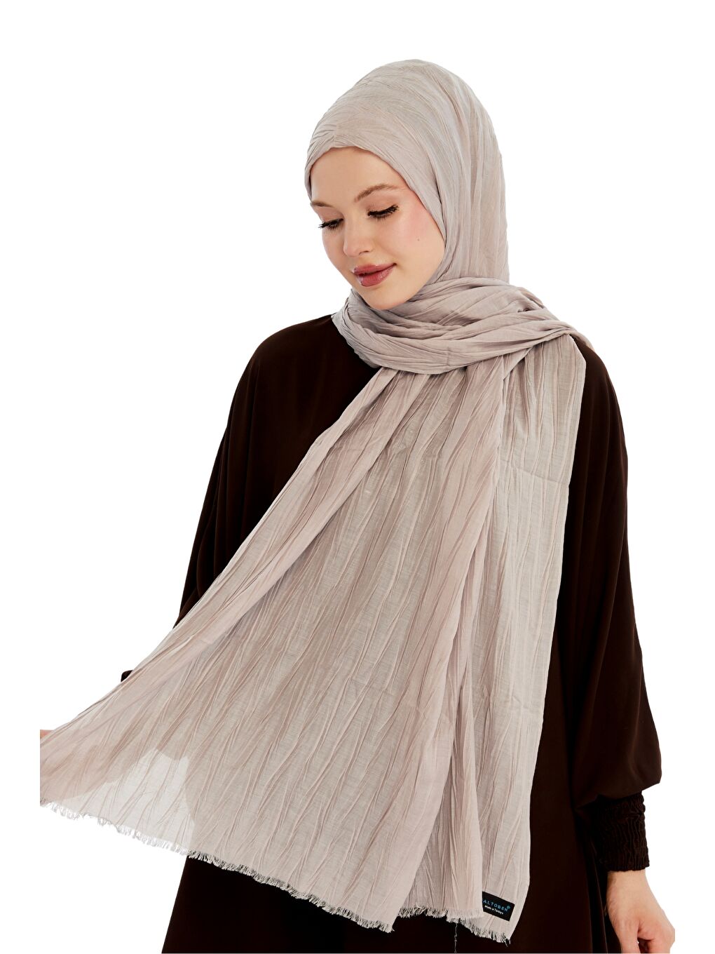Bej Pliseli Bambu Şal-2