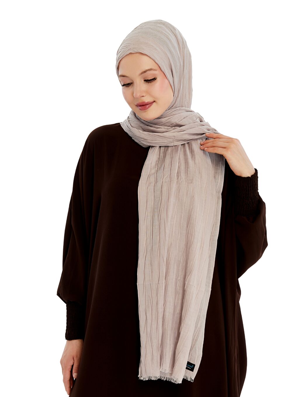 Bej Pliseli Bambu Şal-3