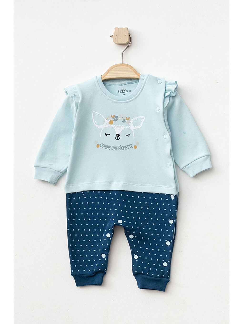 AZİZ BEBE Yeşil Kız Bebek Çıtçıtlı Desenli Patikli Tulum 0 Ay 6 Ay