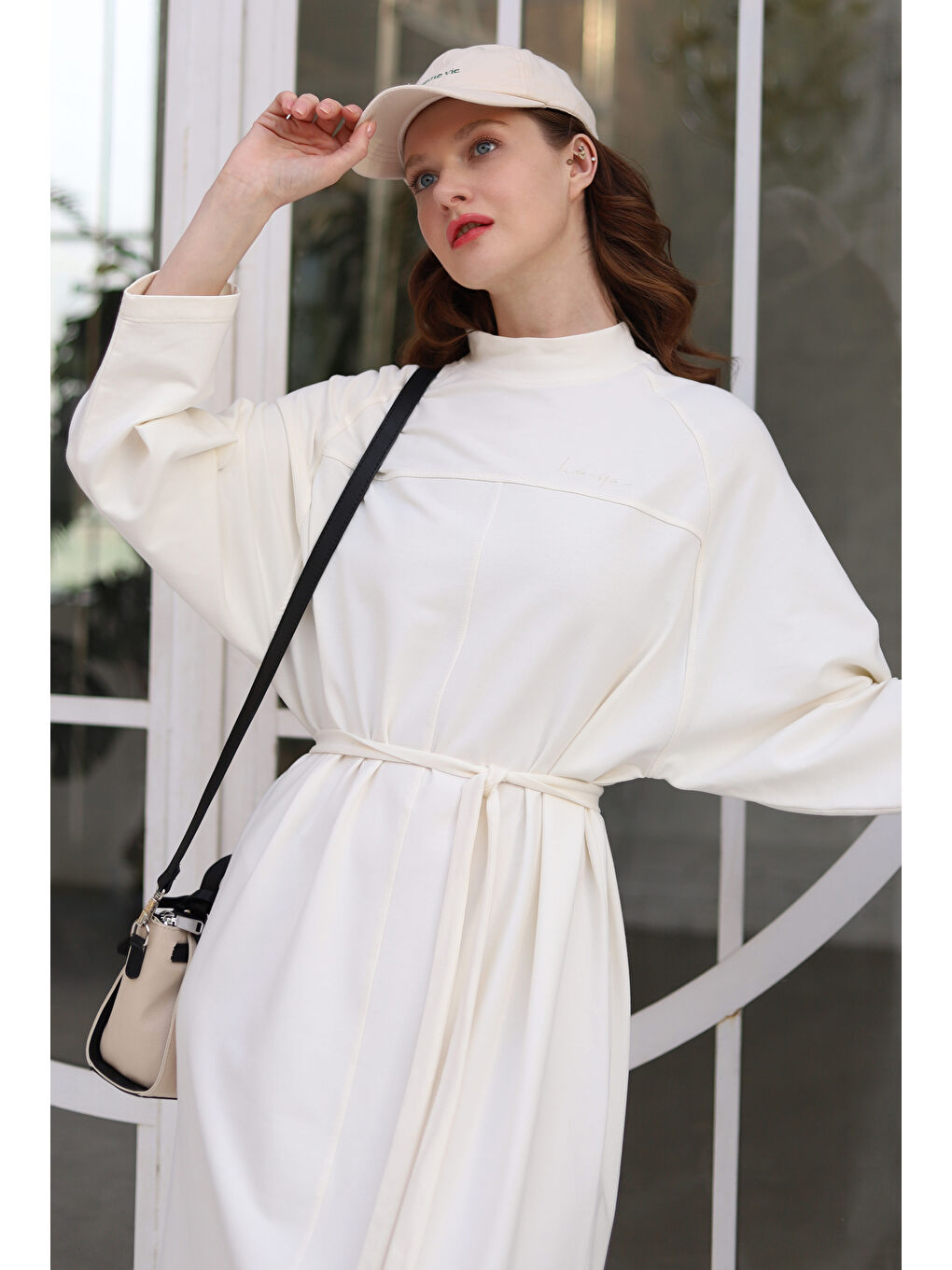 Parçalı Sweat Elbise Ekru