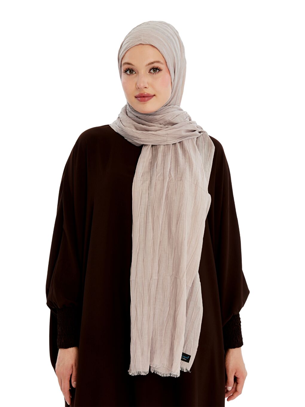 Bej Pliseli Bambu Şal-4
