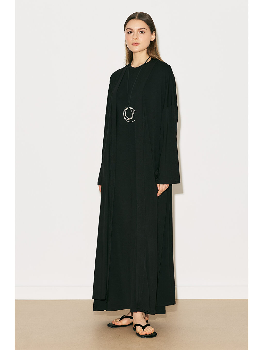 Easy Rahat Uzun Kimono Siyah-5